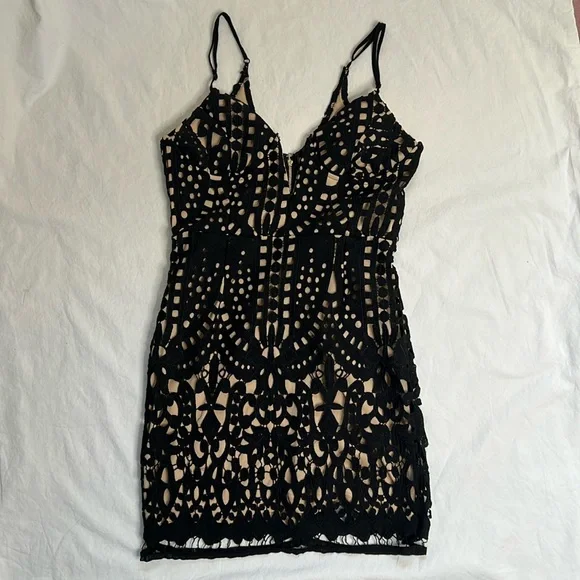 Luxxel | Dresses | Luxxel Black And Nude Lace Mini Dress Size Medium  Boutique Dress | Poshmark